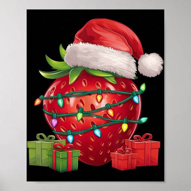 Xmas Lighting Santa Hat Strawberry Christmas T Shi Poster (Front)