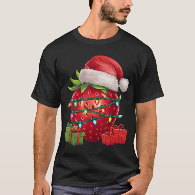 Xmas Lighting Santa Hat Strawberry Christmas T Shi T-Shirt (Front)