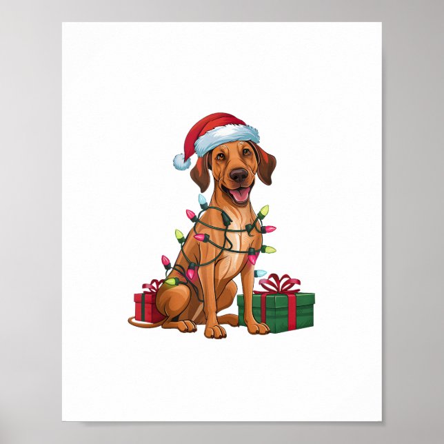 Xmas Lighting Santa Hat Thai Ridgeback Dog Christm Poster (Front)