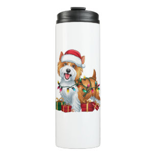 Xmas Lighting Santa Hat Tibetan Terrier Dog Christ Thermal Tumbler
