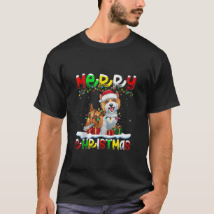 Xmas Lighting Santa Hat Tibetan Terrier Dog Merry T-Shirt