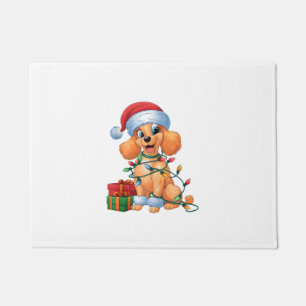Xmas Lighting Santa Hat Toy Poodle Dog Christmas Doormat