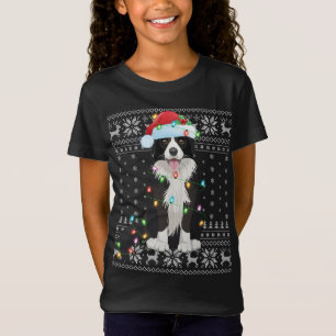 Xmas Lighting Santa Hat Ugly Border Collie Christm T-Shirt