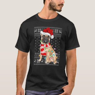 Xmas Lighting Santa Hat Ugly French Bulldog Christ T-Shirt