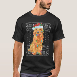 Xmas Lighting Santa Hat Ugly Golden Retriever Chri T-Shirt