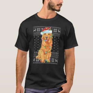 Xmas Lighting Santa Hat Ugly Golden Retriever Chri T-Shirt