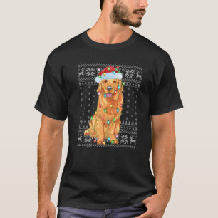 Xmas Lighting Santa Hat Ugly Golden Retriever Chri T-Shirt