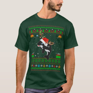 Xmas Lighting Santa Hat Ugly Orca Killer Whale Chr T-Shirt