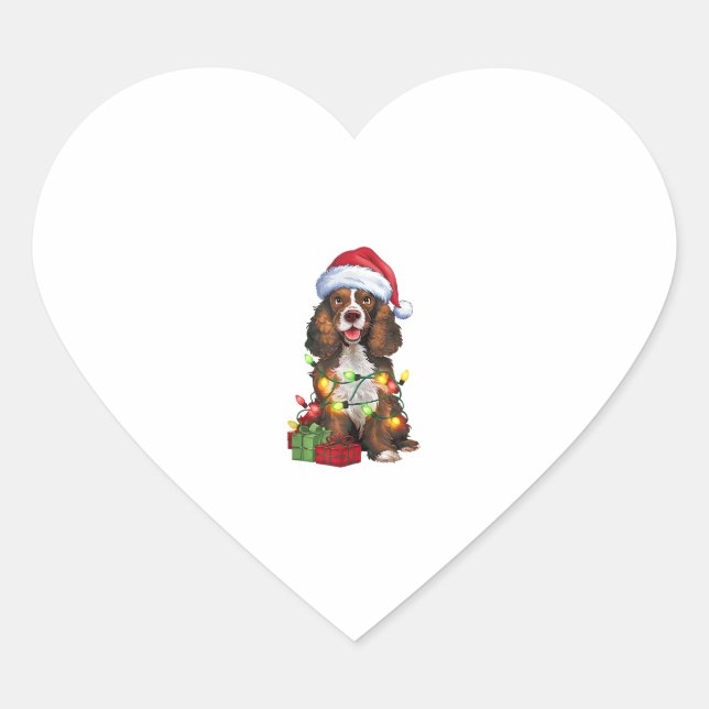 Xmas Lighting Santa Hat Welsh Springer Spaniel Dog Heart Sticker (Front)