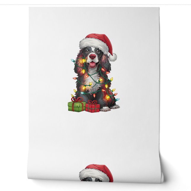 Xmas Lighting Santa Hat Welsh Springer Spaniel Dog Wallpaper (Unrolling)