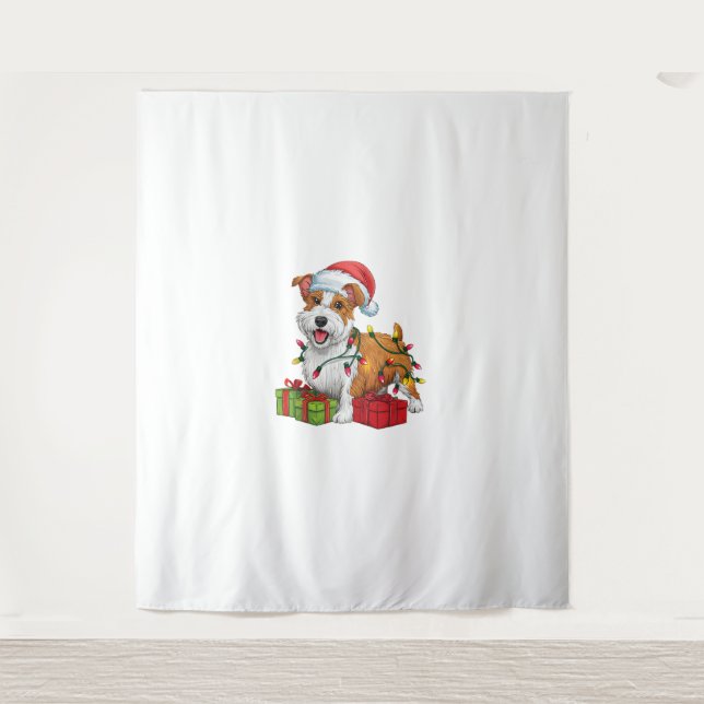 Xmas Lighting Santa Hat Welsh Terrier Dog Christma Tapestry (Front)
