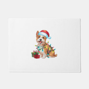 Xmas Lighting Santa Hat Westie Dog Christmas Doormat