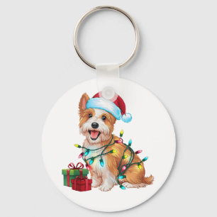 Xmas Lighting Santa Hat Westie Dog Christmas Key Ring