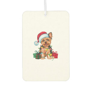 Xmas Lighting Santa Hat Yorkie Dog Christmas _1 Car Air Freshener
