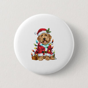 Xmas Lighting Santa Labradoodle Dog Christmas  6 Cm Round Badge
