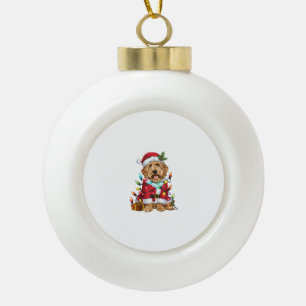 Xmas Lighting Santa Labradoodle Dog Christmas  Ceramic Ball Christmas Ornament