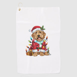 Xmas Lighting Santa Labradoodle Dog Christmas Golf Towel