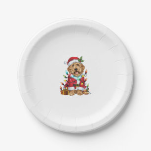 Xmas Lighting Santa Labradoodle Dog Christmas  Paper Plate