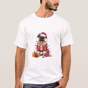Xmas Lighting Santa Malinois Dog Christmas T-Shirt