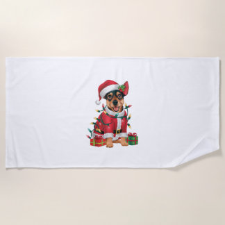 Xmas Lighting Santa Miniature Pinscher Dog Christm Beach Towel