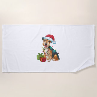 Xmas Lighting Santa Patterdale Terrier Dog Christm Beach Towel