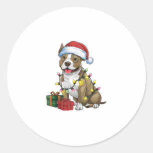 Xmas Lighting Santa Pitbull Terrier Dog Christmas Classic Round Sticker