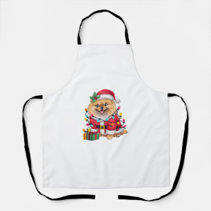 Xmas Lighting Santa Pomeranian Dog Christmas Apron