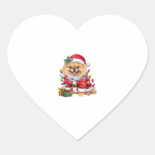 Xmas Lighting Santa Pomeranian Dog Christmas Heart Sticker