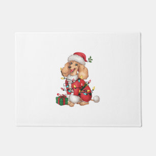 Xmas Lighting Santa Poodle Dog Christmas Doormat