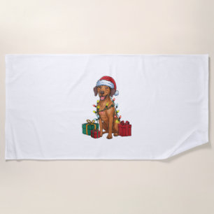 Xmas Lighting Santa Rhodesian Ridgeback Dog Christ Beach Towel