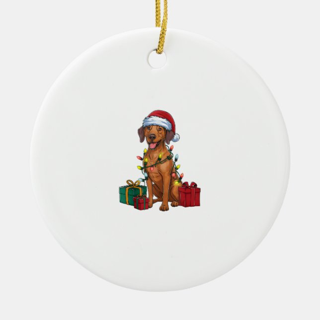 Xmas Lighting Santa Rhodesian Ridgeback Dog Christ Ceramic Tree Decoration (Front)