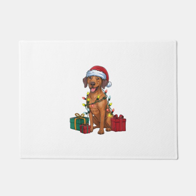 Xmas Lighting Santa Rhodesian Ridgeback Dog Christ Doormat (Front)