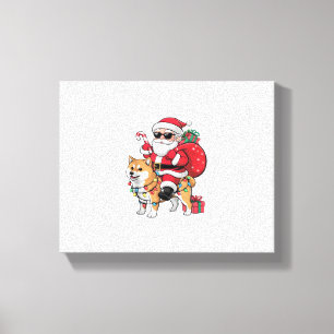 Xmas Lighting Santa Riding Akita Inu Dog Christmas Canvas Print