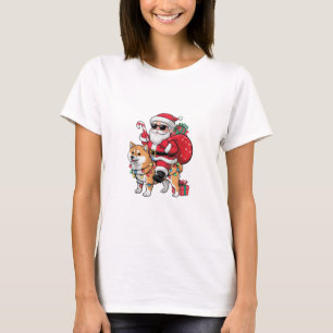 Xmas Lighting Santa Riding Akita Inu Dog Christmas T-Shirt