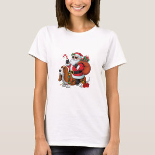 Xmas Lighting Santa Riding Basset Hound Dog Christ T-Shirt