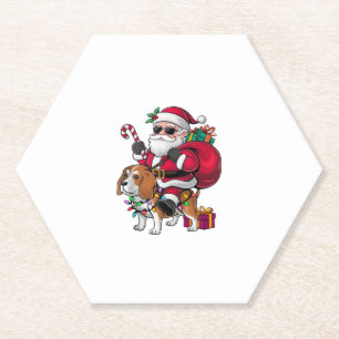 Xmas Lighting Santa Riding Beagle Dog Christmas  Paper Coaster