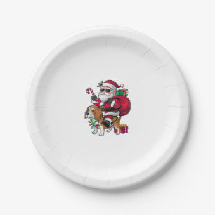 Xmas Lighting Santa Riding Beagle Dog Christmas Paper Plate