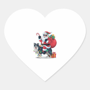 Xmas Lighting Santa Riding Border Collie Dog Chris Heart Sticker