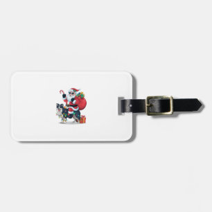 Xmas Lighting Santa Riding Border Collie Dog Chris Luggage Tag
