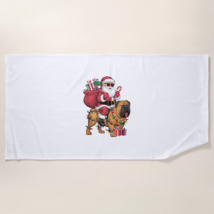 Xmas Lighting Santa Riding Bullmastiff Dog Christm Beach Towel