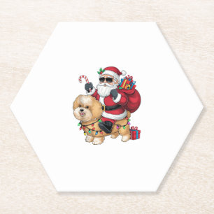 Xmas Lighting Santa Riding Chow Chow Dog Christmas Paper Coaster
