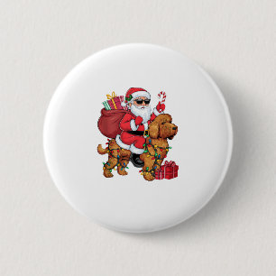 Xmas Lighting Santa Riding Cockapoo Dog Christmas 6 Cm Round Badge