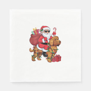 Xmas Lighting Santa Riding Cockapoo Dog Christmas  Napkin