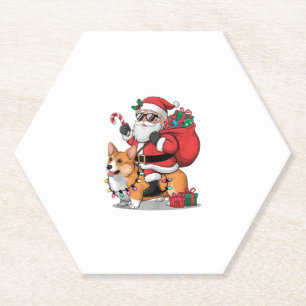 Xmas Lighting Santa Riding Corgi Dog Christmas Paper Coaster