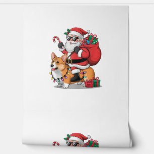 Xmas Lighting Santa Riding Corgi Dog Christmas Wallpaper