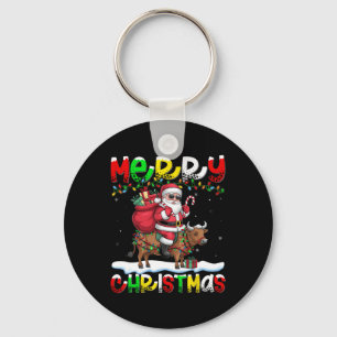 Xmas Lighting Santa Riding Cow Merry Christmas  Key Ring