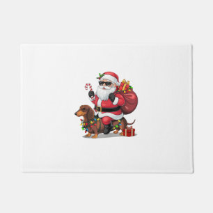 Xmas Lighting Santa Riding Dachshund Dog Christmas Doormat