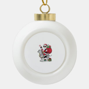 Xmas Lighting Santa Riding Dalmatian Dog Christmas Ceramic Ball Christmas Ornament