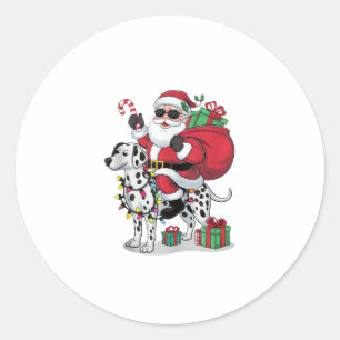 Xmas Lighting Santa Riding Dalmatian Dog Christmas Classic Round Sticker