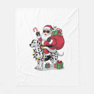 Xmas Lighting Santa Riding Dalmatian Dog Christmas Fleece Blanket